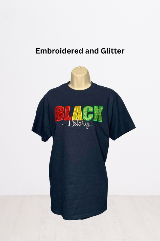 Black History Month Embroidered Glitter T-Shirt