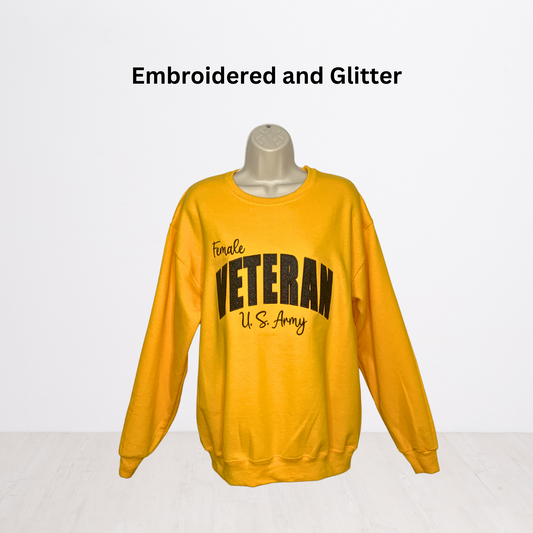 Military Veteran Embroidered Glitter Sweatshirt