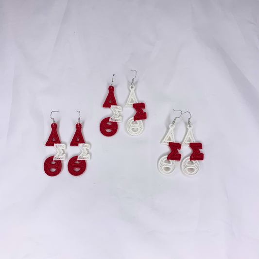 Delta Sigma Theta Red and White Embroidered Earrings