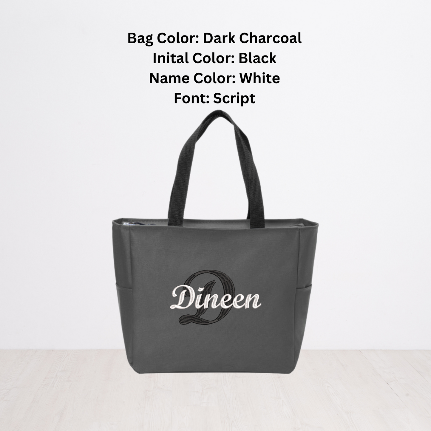 Name and Initial Embroidered Canvas Tote Bag