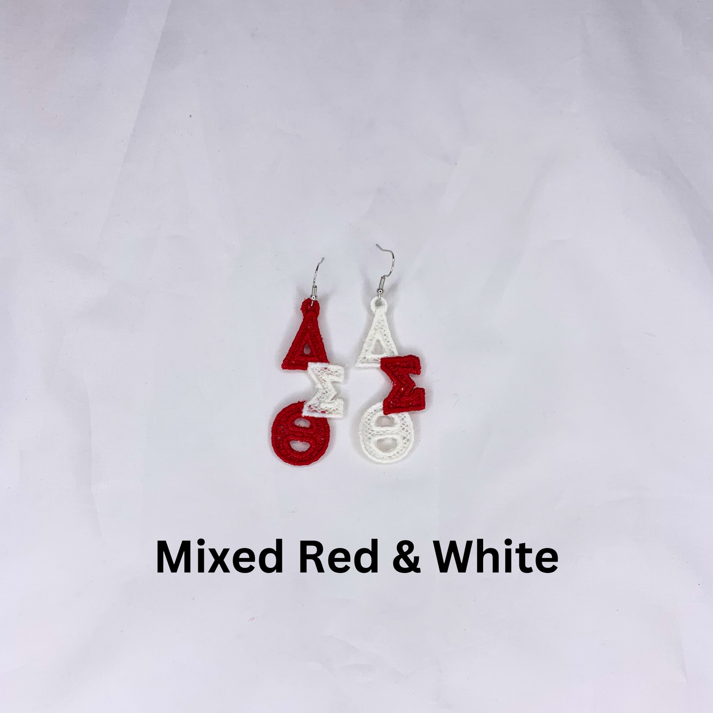 Delta Sigma Theta Red and White Embroidered Earrings