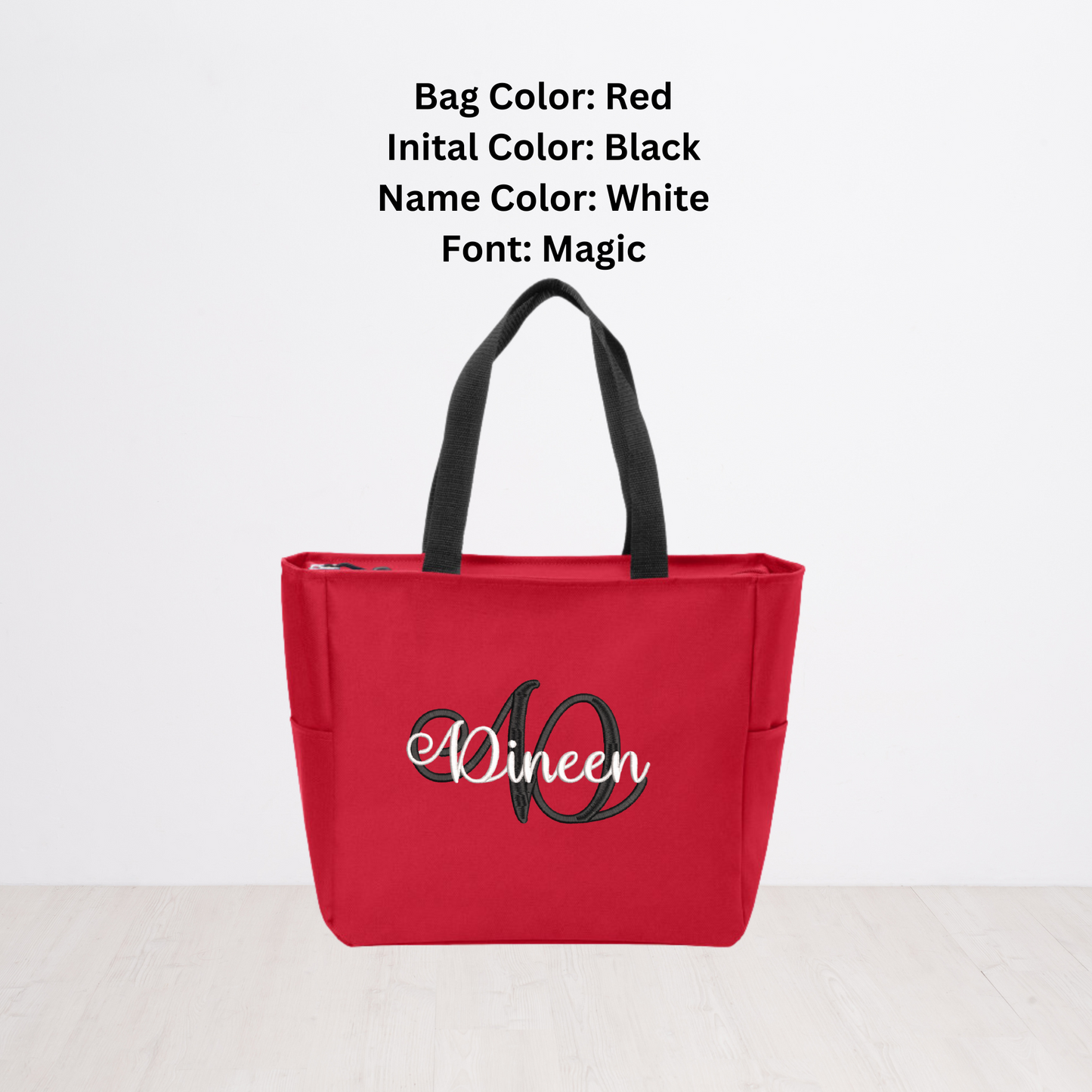Name and Initial Embroidered Canvas Tote Bag