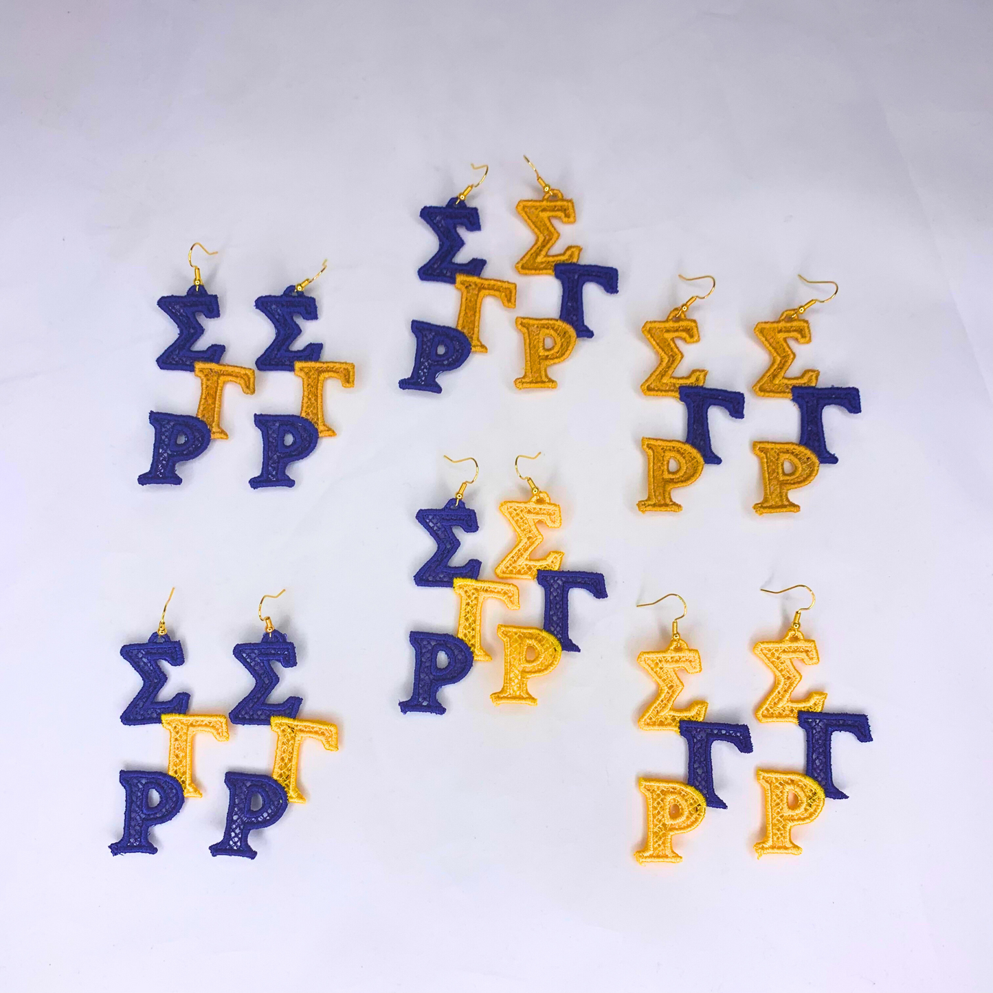 Sigma Gamma Rho Blue and Gold (or Yellow) Embroidered Earrings