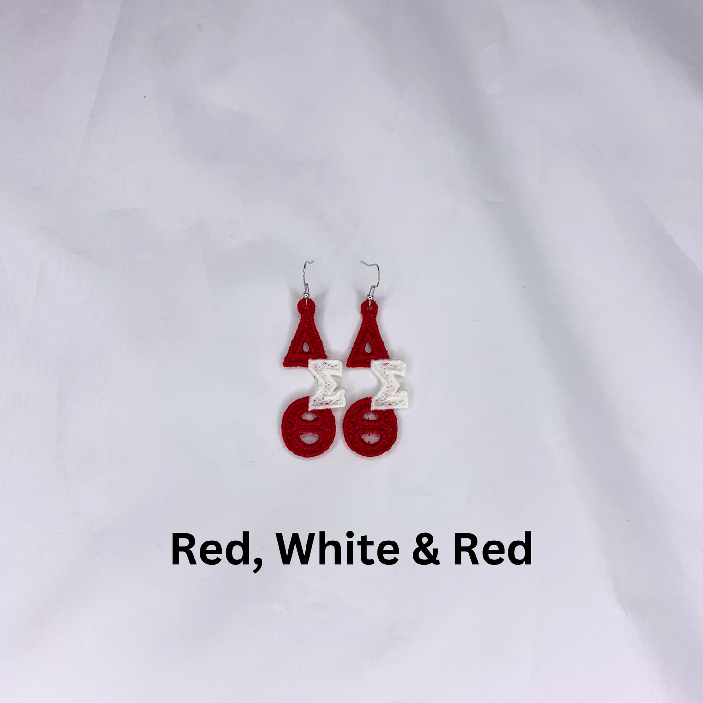 Delta Sigma Theta Red and White Embroidered Earrings