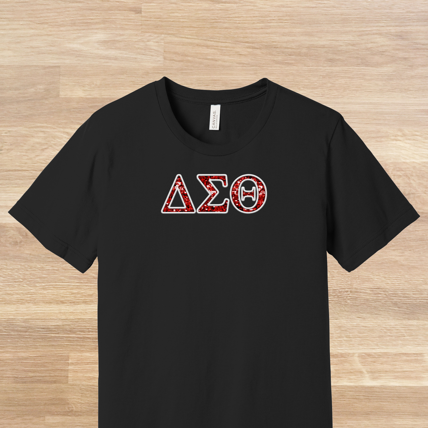 Delta Sigma Theta Greek Letters Faux Embroidered Sequins T-Shirt
