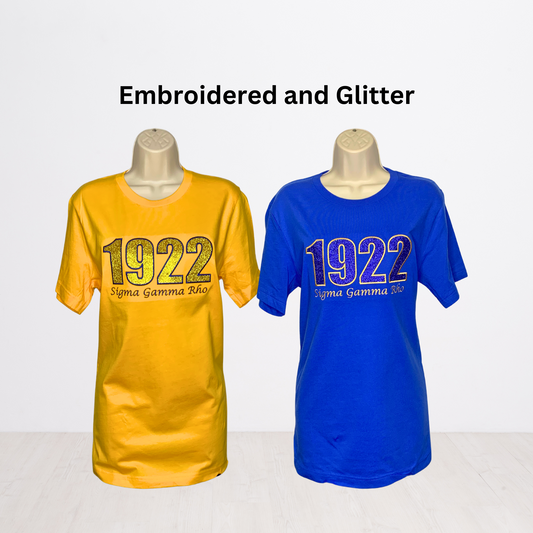 1922 Sigma Gamma Rho Embroidered Glitter T-Shirt