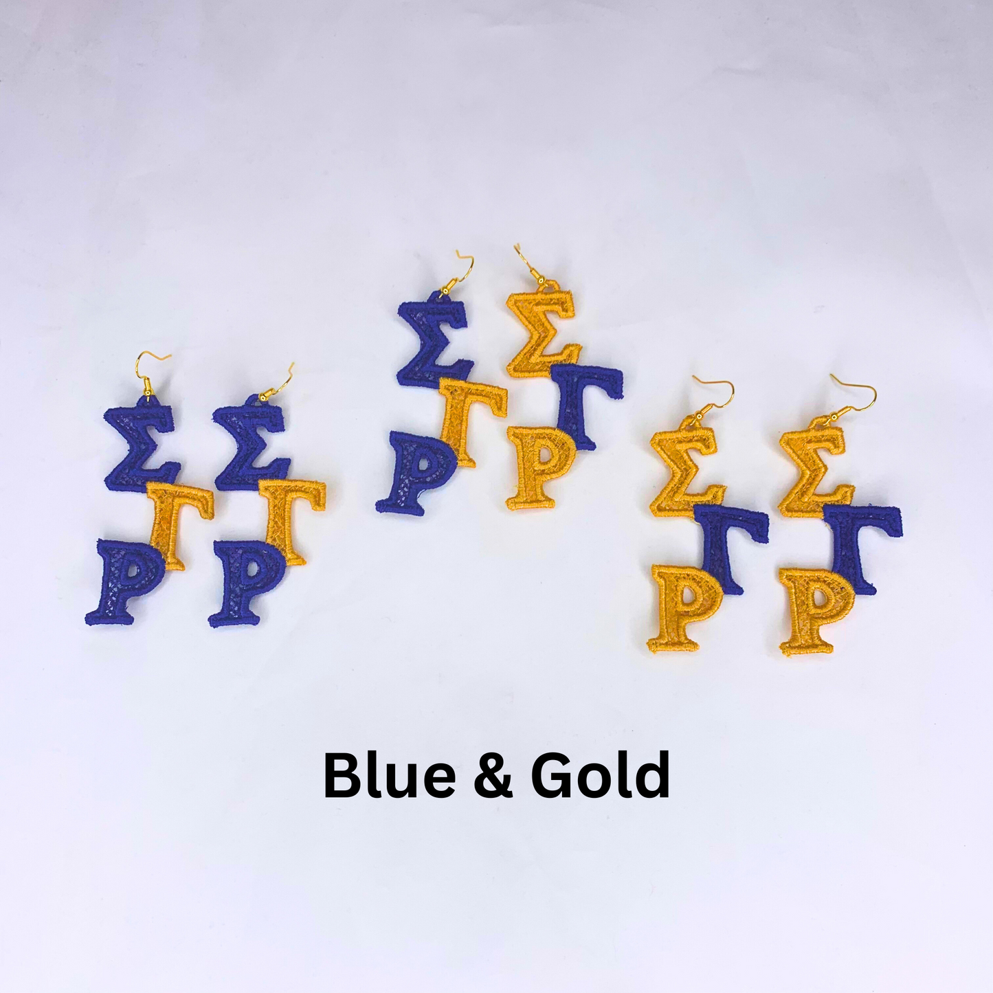 Sigma Gamma Rho Blue and Gold (or Yellow) Embroidered Earrings
