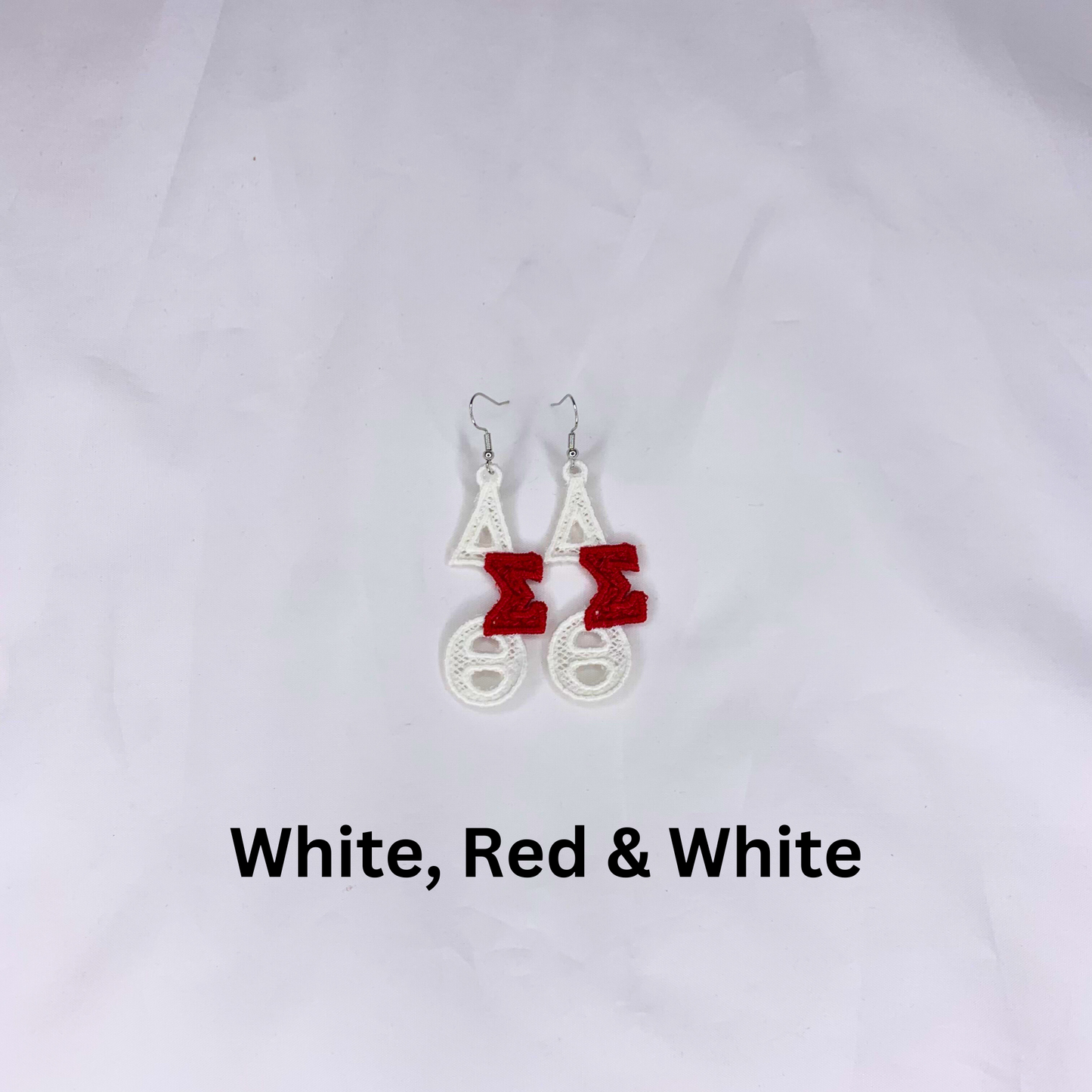 Delta Sigma Theta Red and White Embroidered Earrings