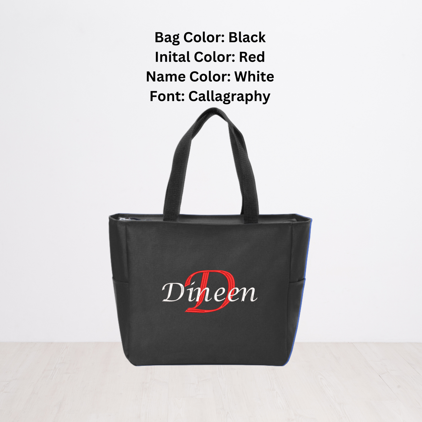 Name and Initial Embroidered Canvas Tote Bag