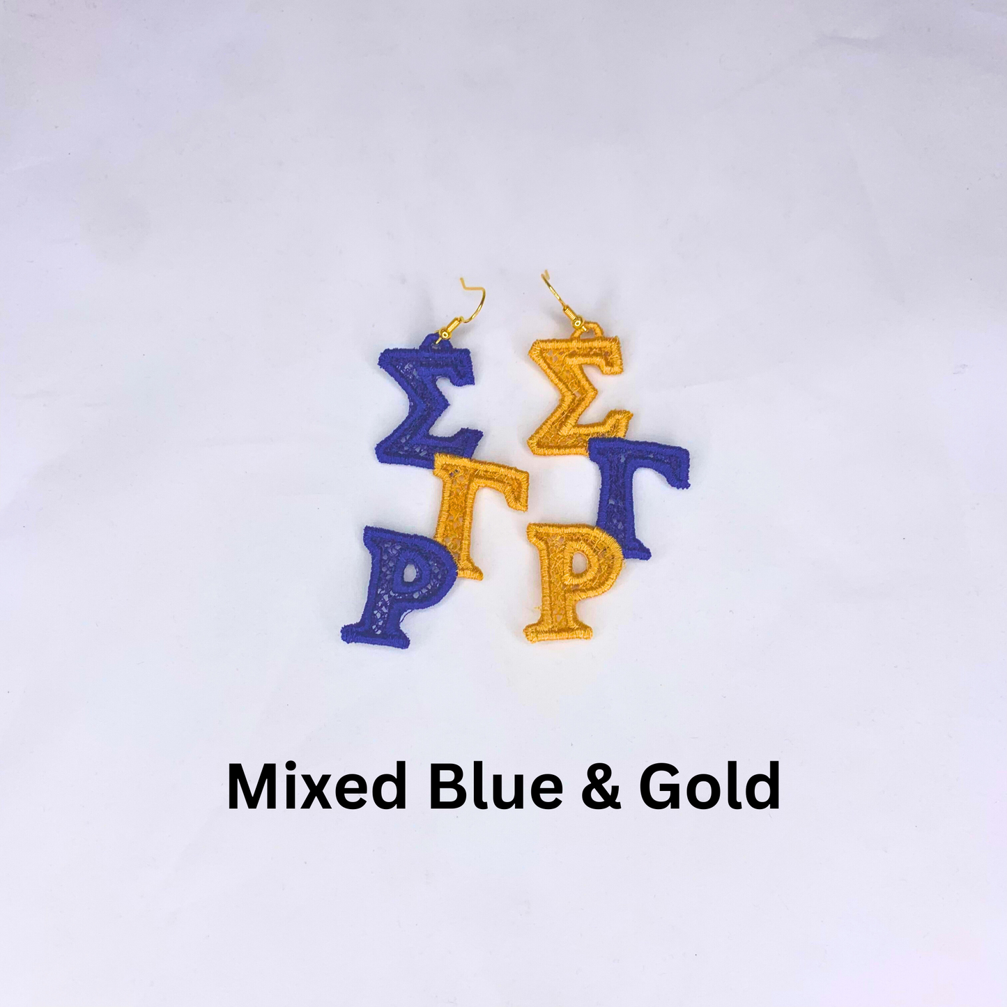 Sigma Gamma Rho Blue and Gold (or Yellow) Embroidered Earrings
