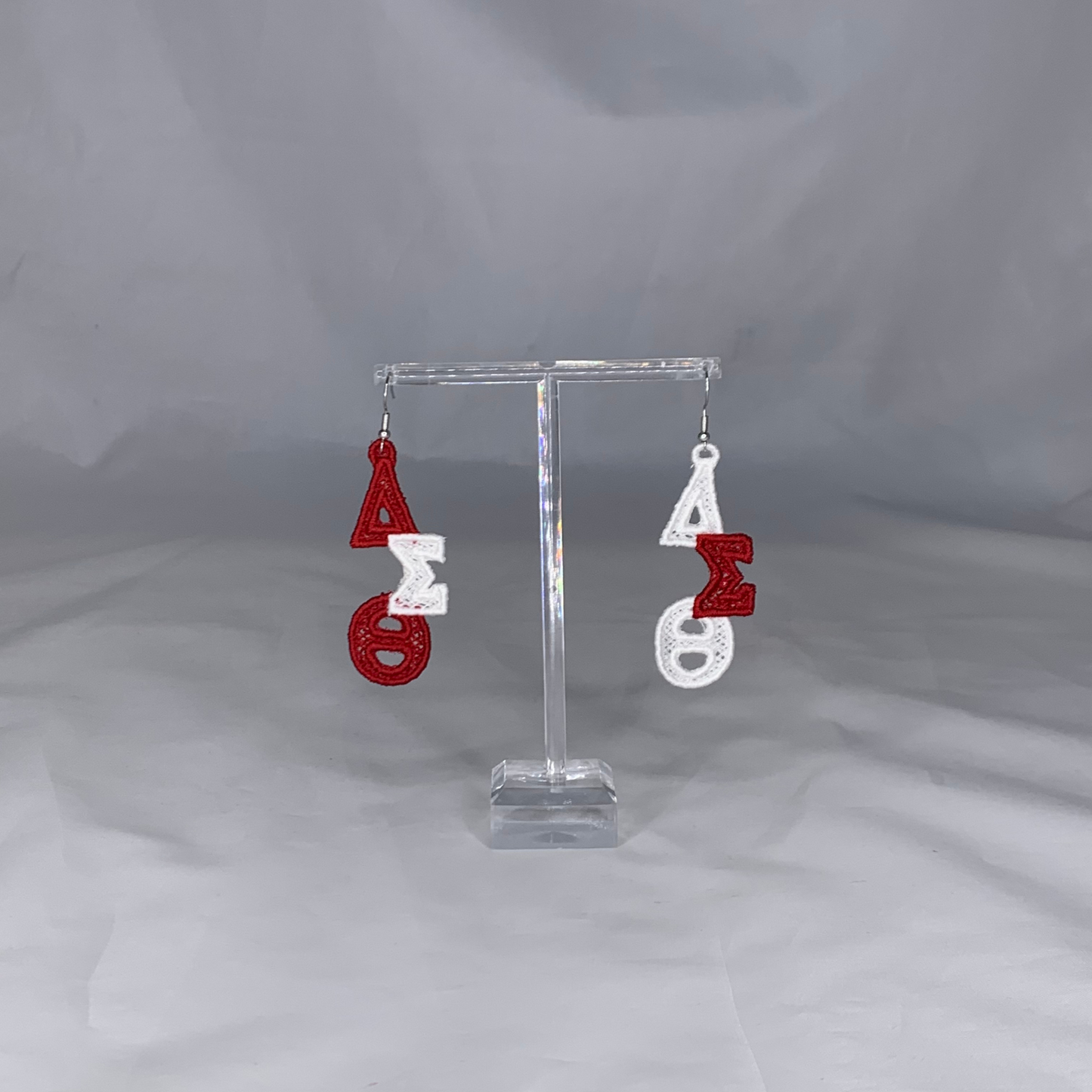 Delta Sigma Theta Red and White Embroidered Earrings