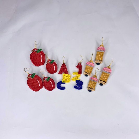 Teacher Set Embroidered Lace Earrings, Education Inspired Earrings