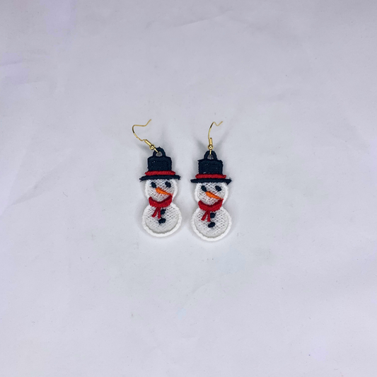 Snowman Embroidered Earrings