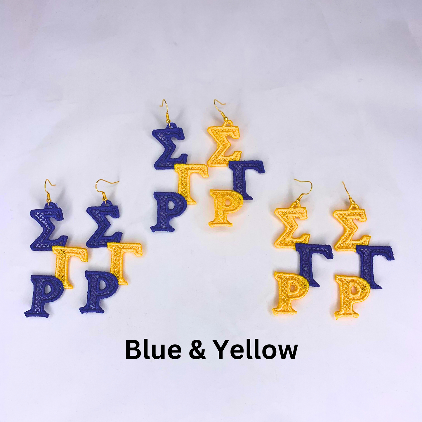 Sigma Gamma Rho Blue and Gold (or Yellow) Embroidered Earrings