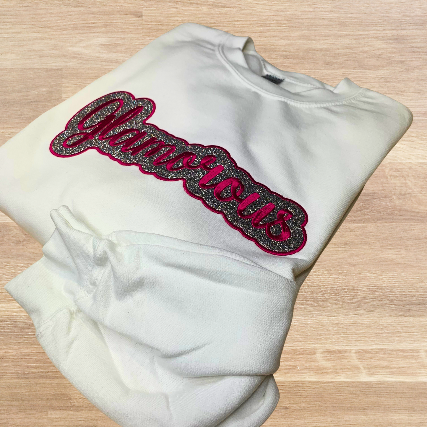 Custom Embroidered Script Glitter Sweatshirt