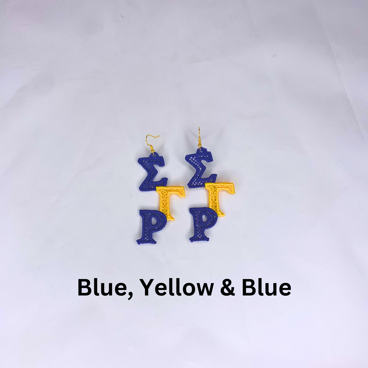 Sigma Gamma Rho Blue and Gold (or Yellow) Embroidered Earrings