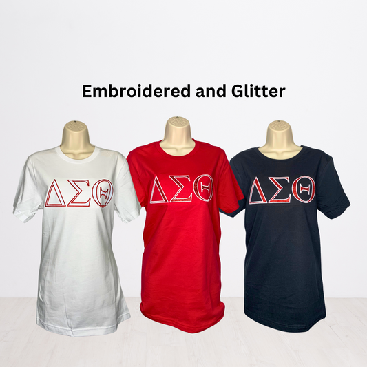 Delta Sigma Theta Embroidered Glitter T-Shirt