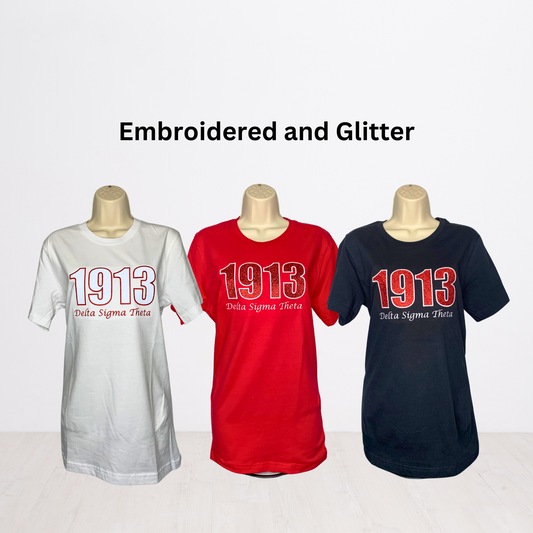 1913 Embroidered Glitter T-Shirt