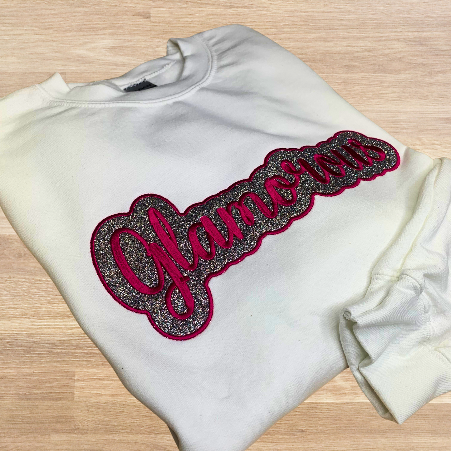 Custom Embroidered Script Glitter Sweatshirt