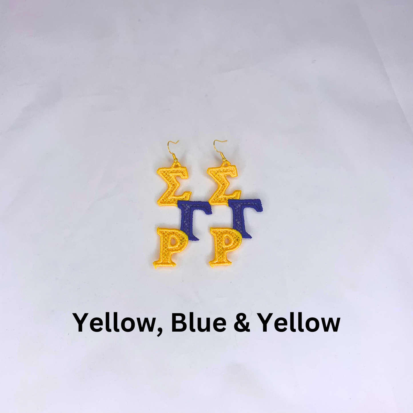 Sigma Gamma Rho Blue and Gold (or Yellow) Embroidered Earrings