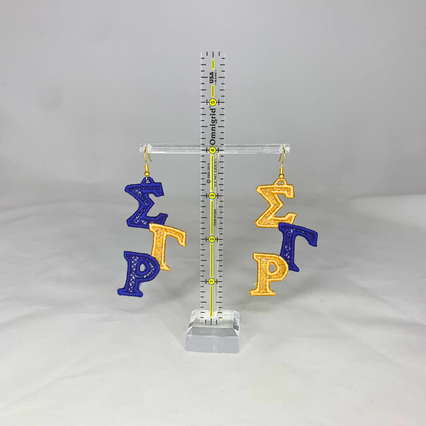 Sigma Gamma Rho Blue and Gold (or Yellow) Embroidered Earrings