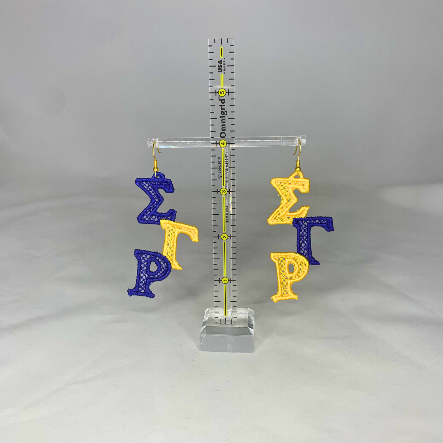 Sigma Gamma Rho Blue and Gold (or Yellow) Embroidered Earrings
