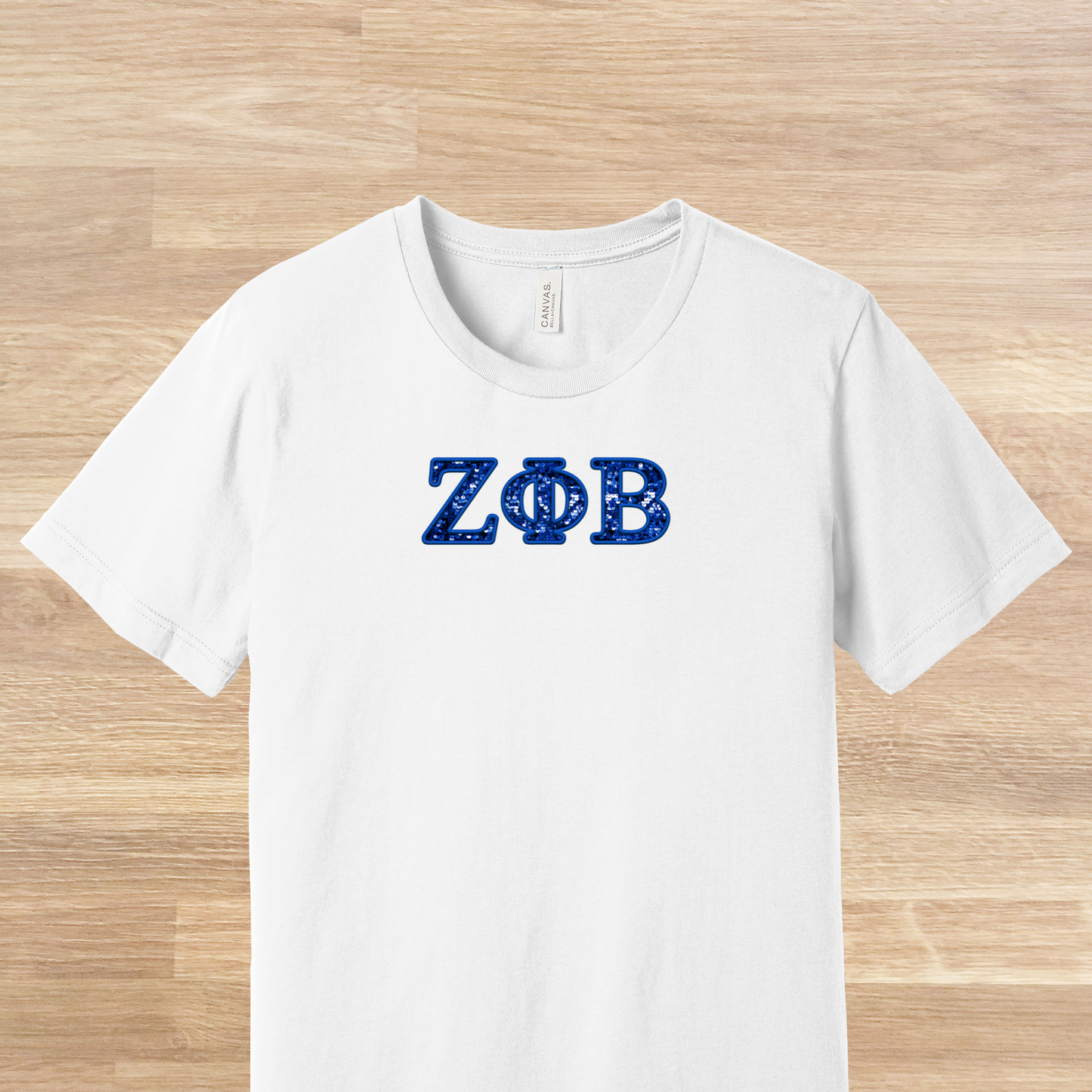 Zeta Phi Beta Greek Letters Faux Embroidered Sequins T-Shirt