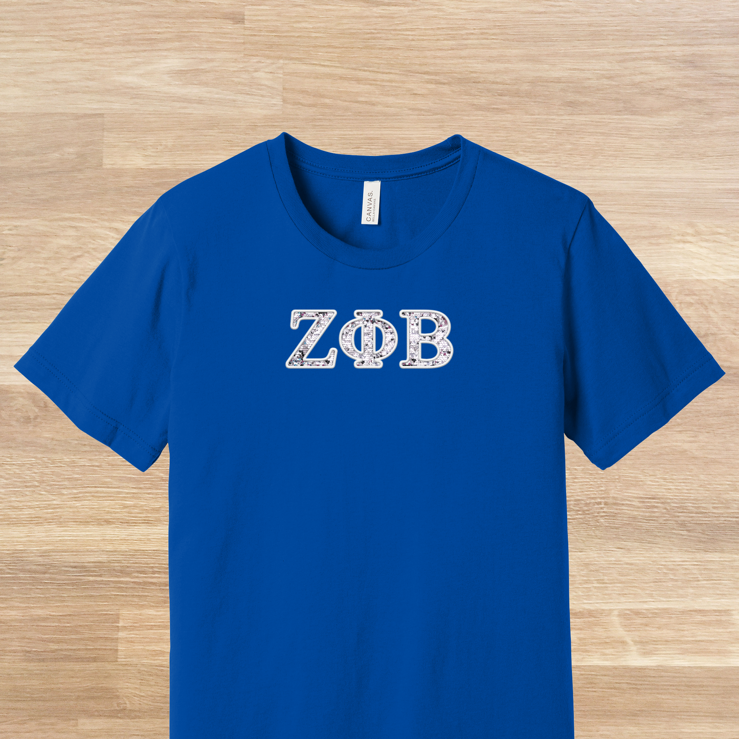 Zeta Phi Beta Greek Letters Faux Embroidered Sequins T-Shirt