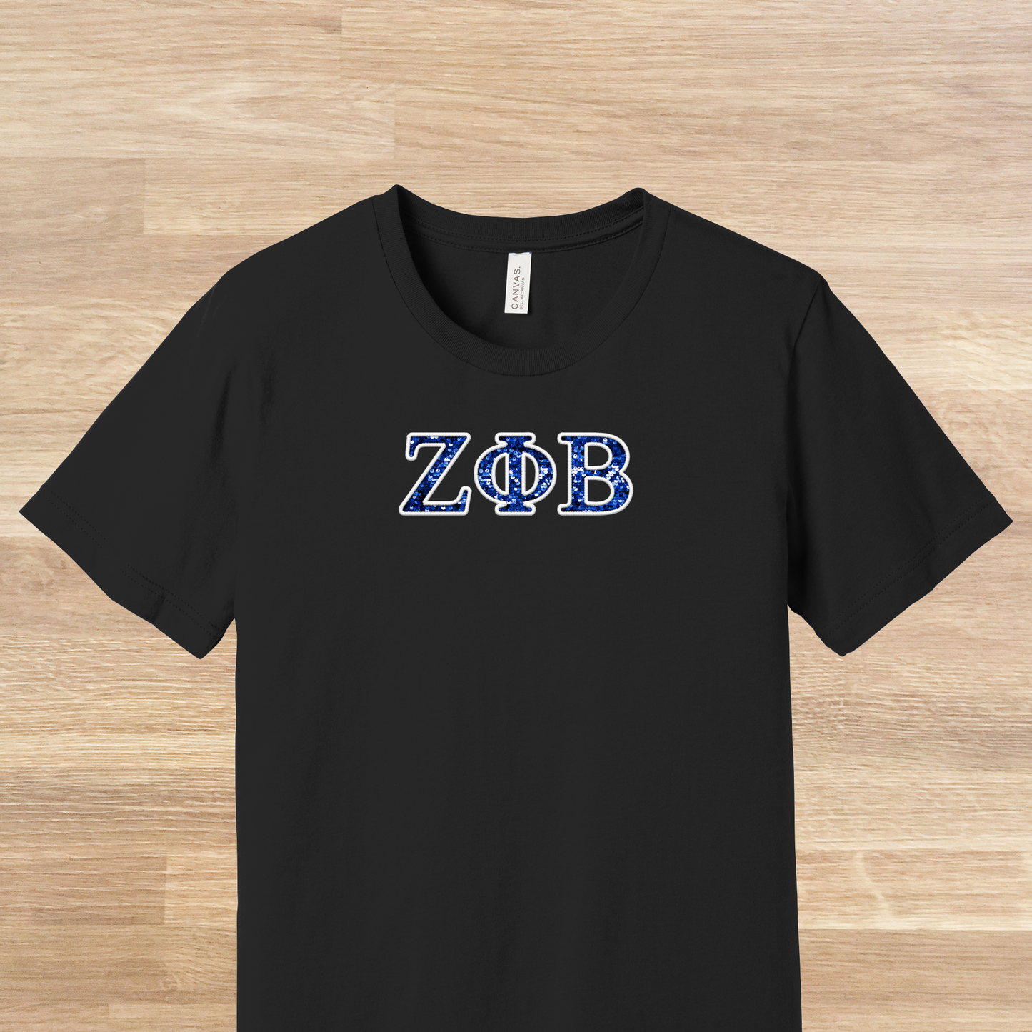 Zeta Phi Beta Greek Letters Faux Embroidered Sequins T-Shirt