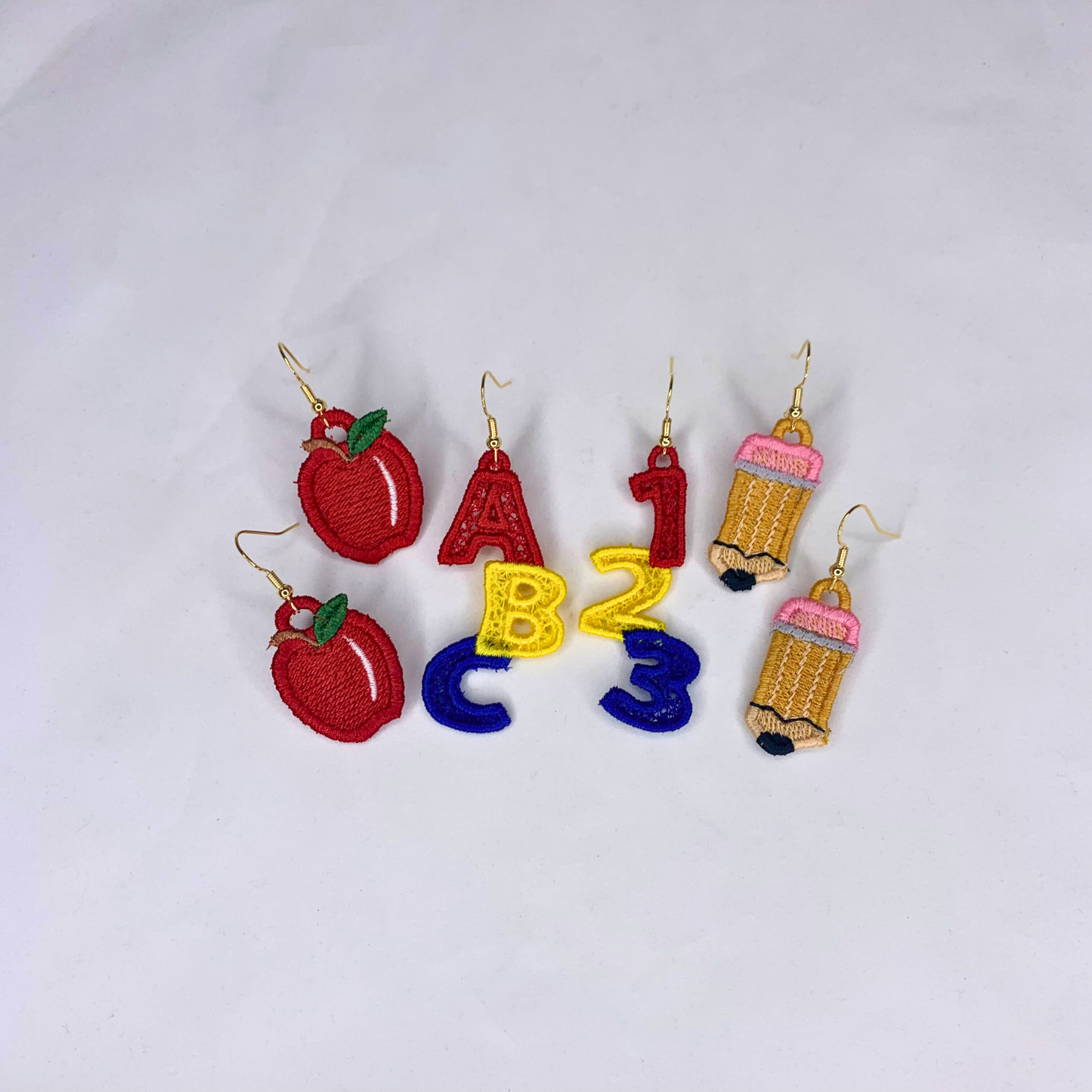 Teacher Set Embroidered Lace Earrings, Education Inspired Earrings