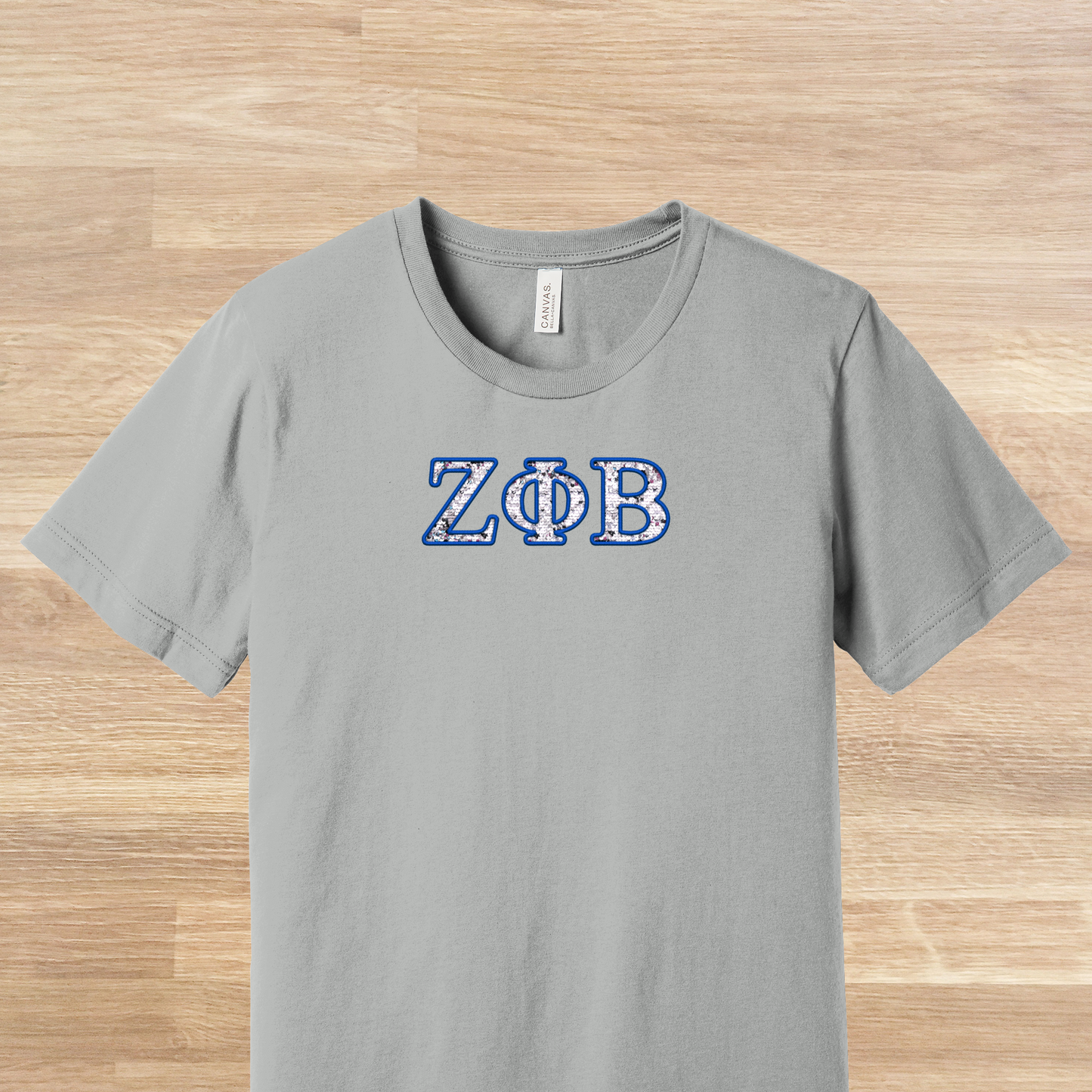 Zeta Phi Beta Greek Letters Faux Embroidered Sequins T-Shirt