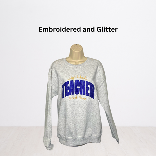 Teacher Embroidered Glitter Sweatshirt
