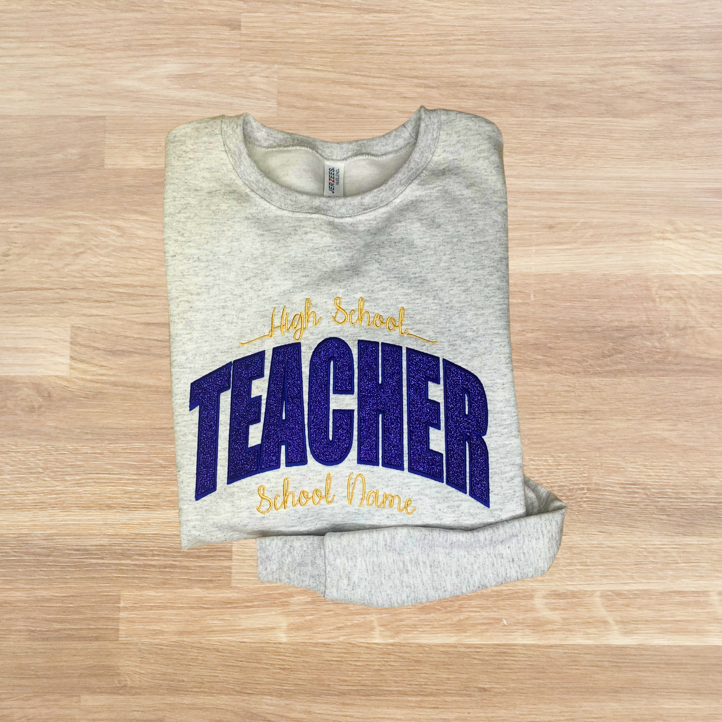 Teacher Embroidered Glitter Sweatshirt