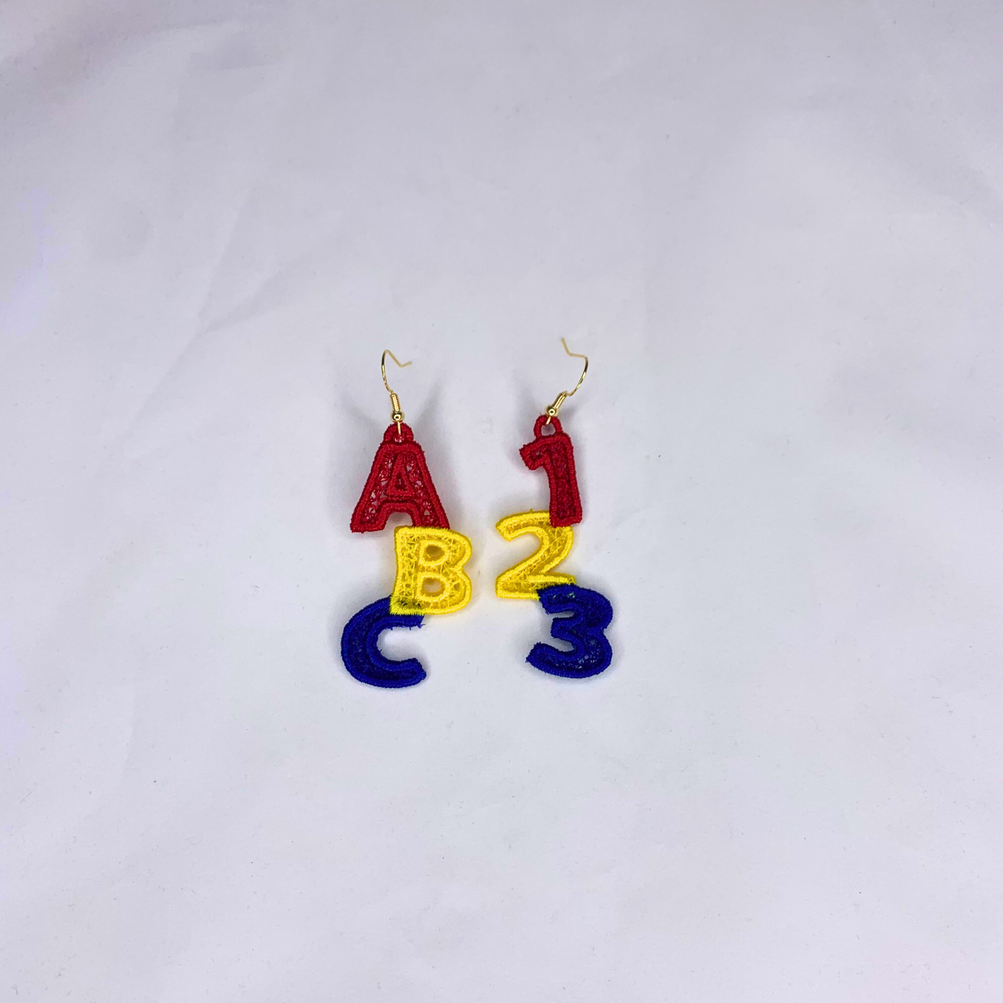 Teacher Set Embroidered Lace Earrings, Education Inspired Earrings
