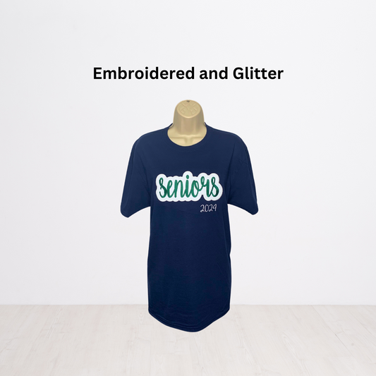 Custom Embroidered Script Glitter T-Shirt