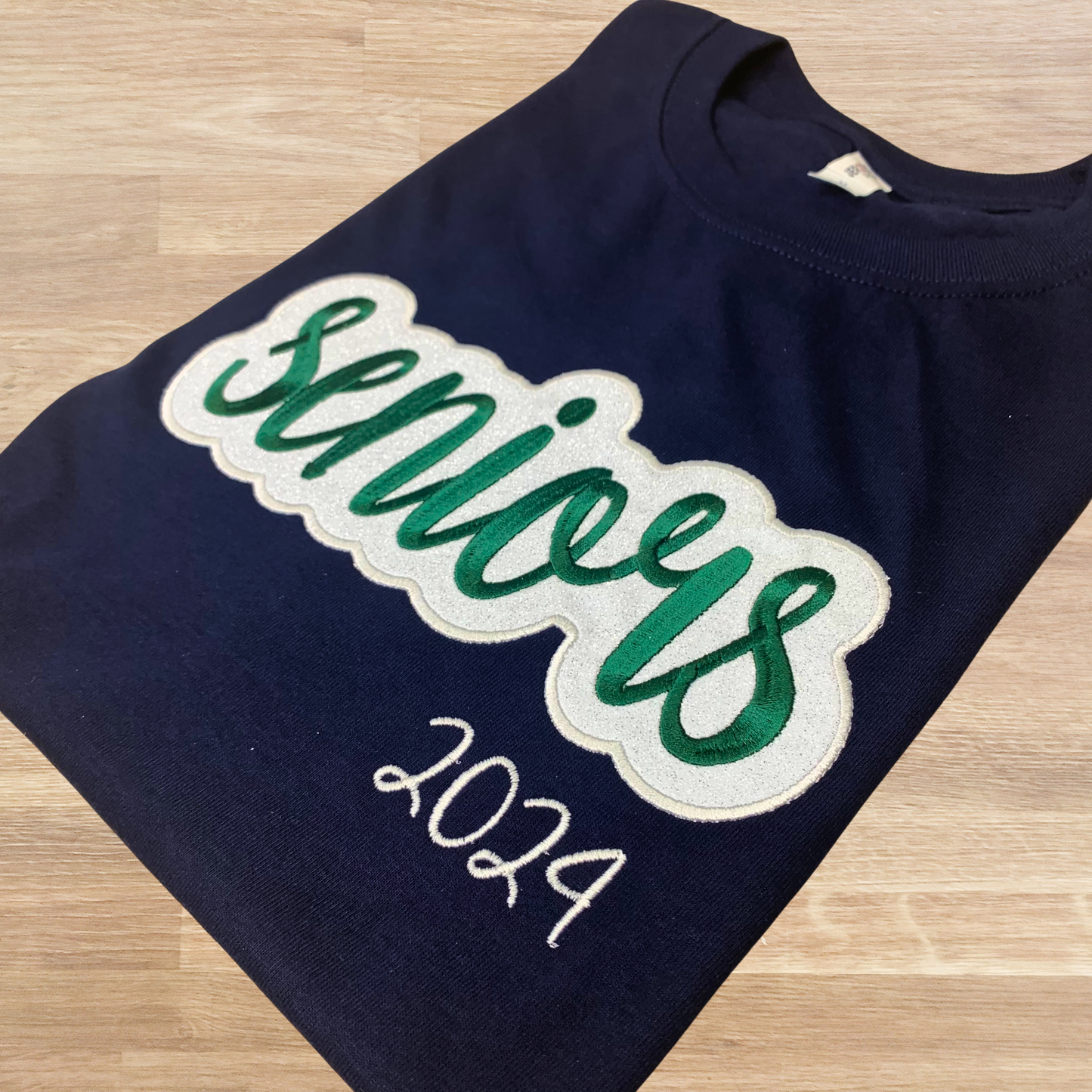 Custom Embroidered Script Glitter T-Shirt