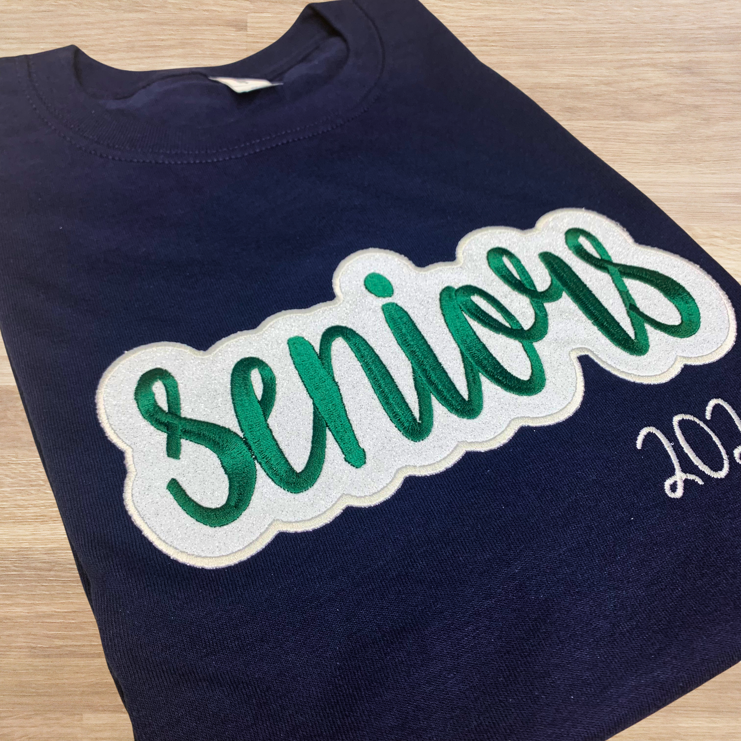 Custom Embroidered Script Glitter T-Shirt