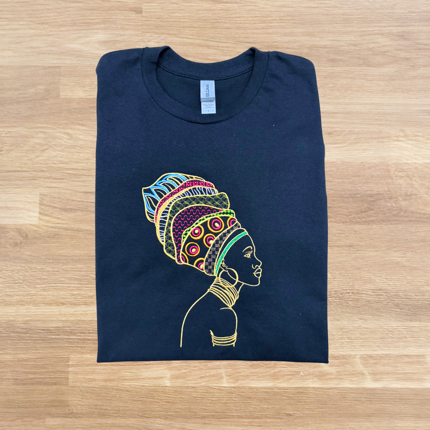 Woman in Headwrap Shirt