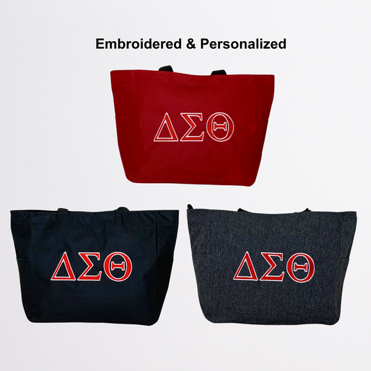 Delta Sigma Theta Personalized Embroidered Zipper Tote Bag