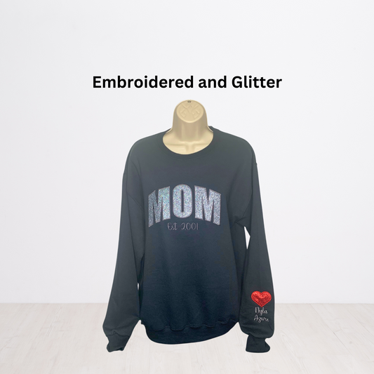Mom Embroidered Glitter Sweatshirt