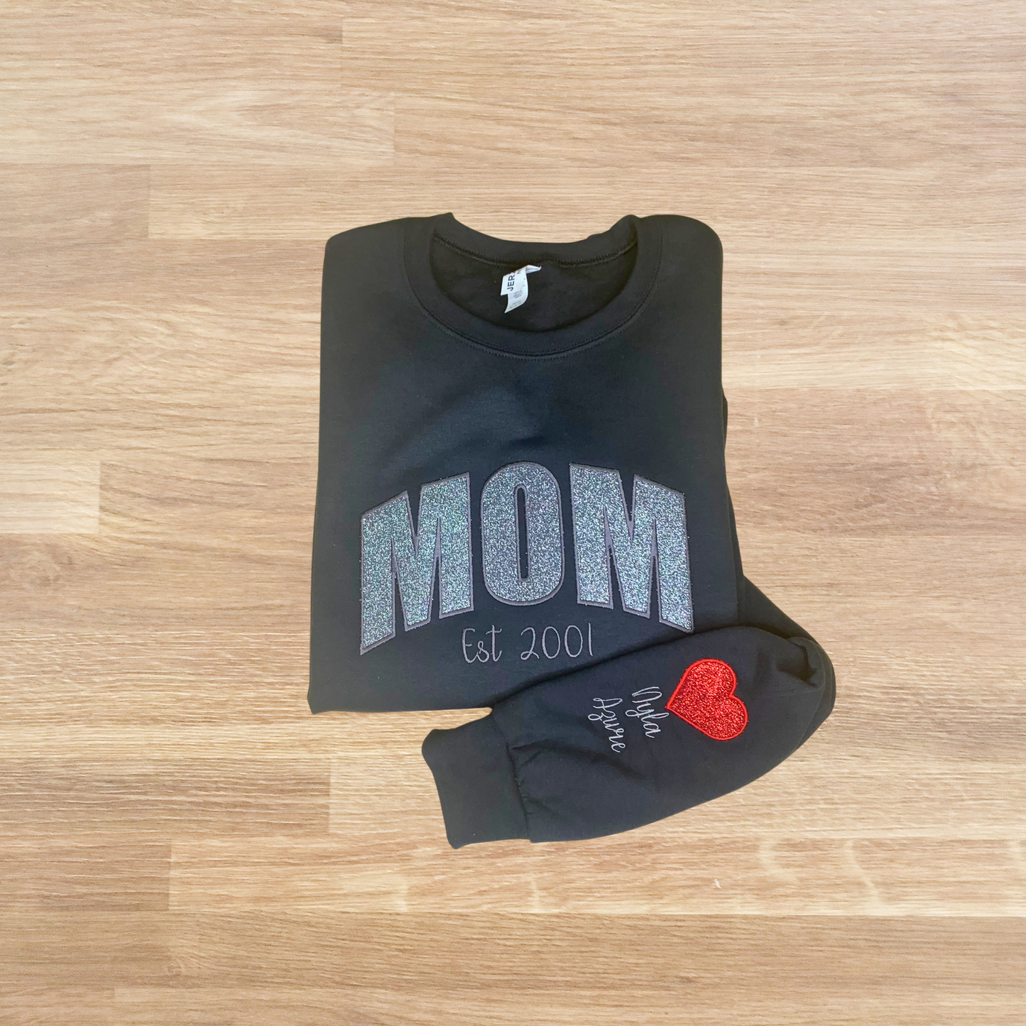 Mom Embroidered Glitter Sweatshirt