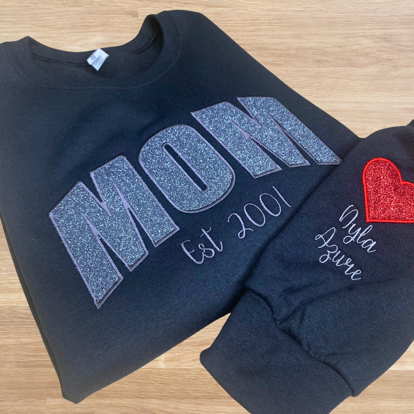 Mom Embroidered Glitter Sweatshirt