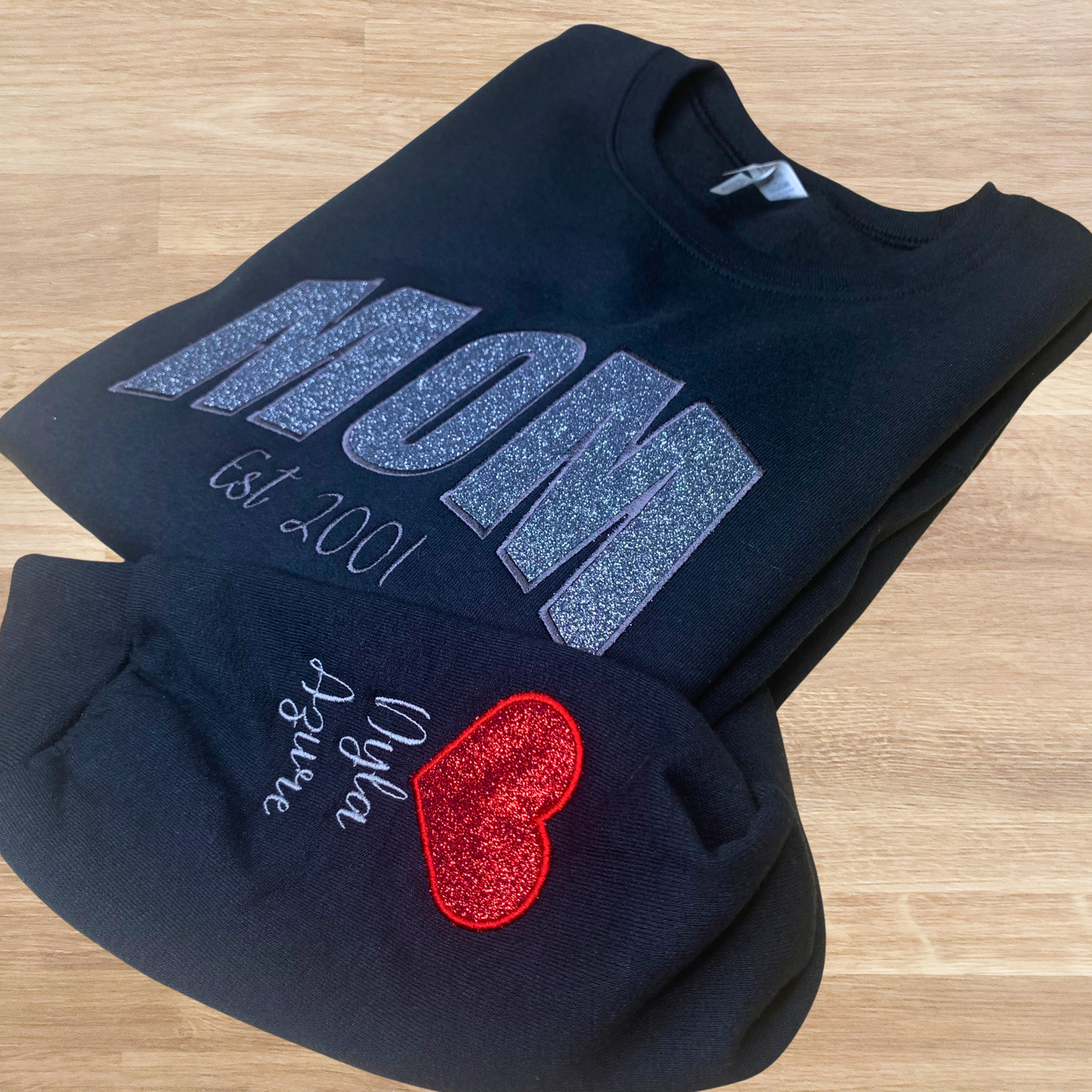 Mom Embroidered Glitter Sweatshirt