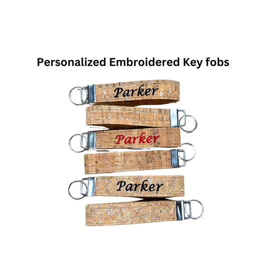 Personalized Cork Embroidered Key fob