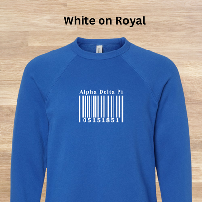 Alpha Delta Pi Barcode with Founders Date Sweatshirt