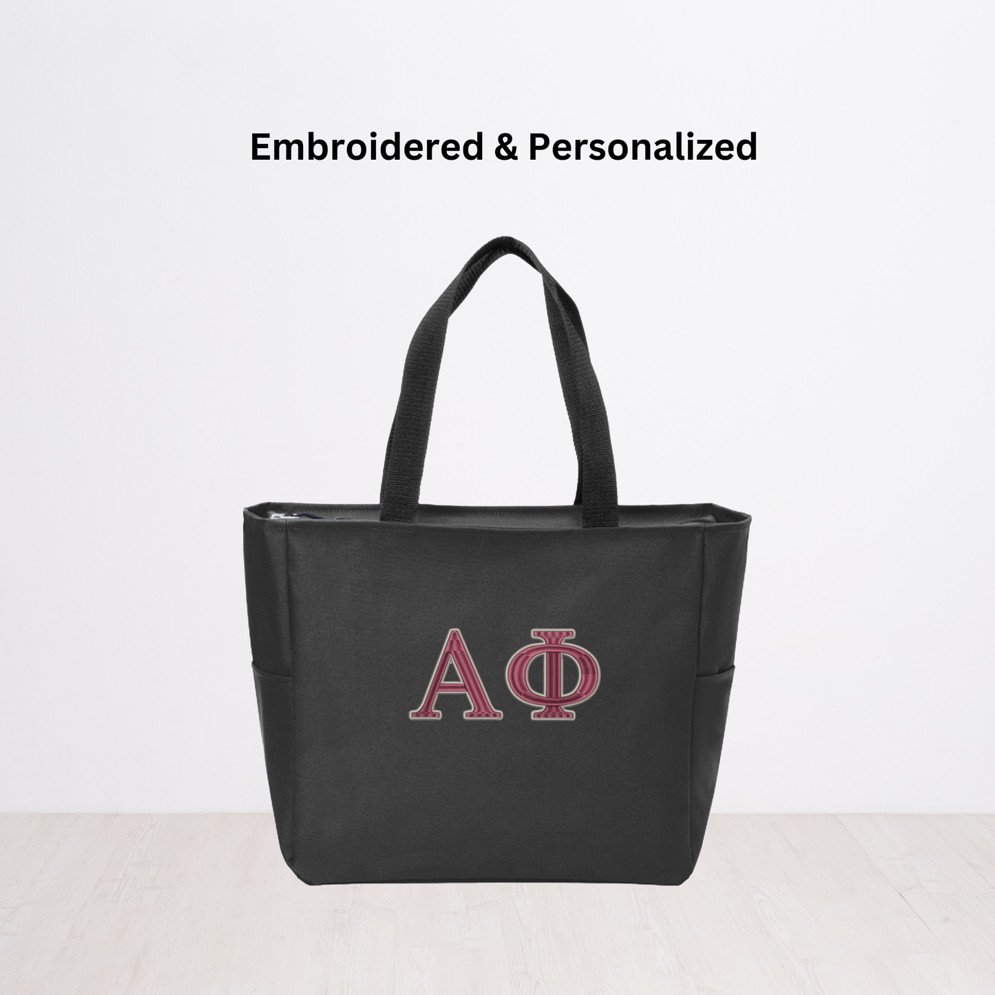 Alpha Phi Personalized Embroidered Zipper Tote Bag