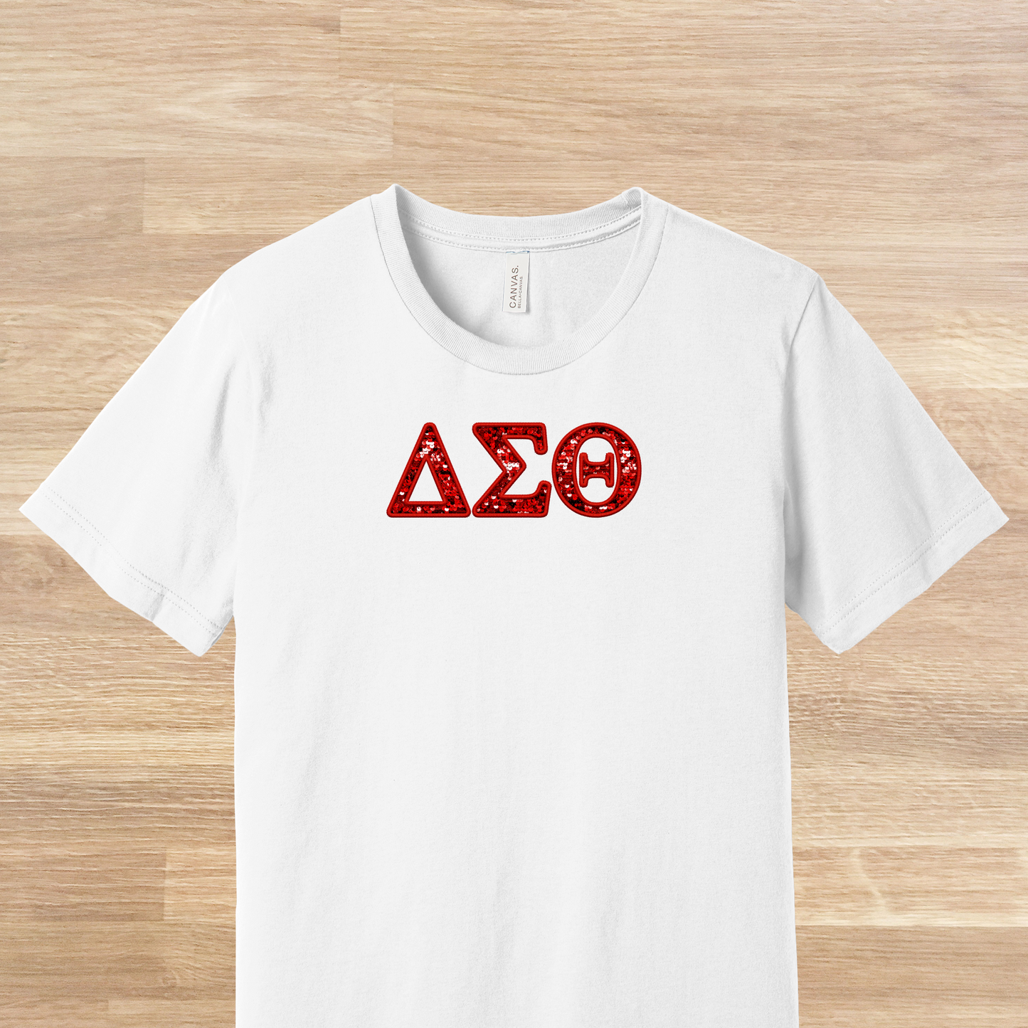 Delta Sigma Theta Greek Letters Faux Embroidered Sequins T-Shirt