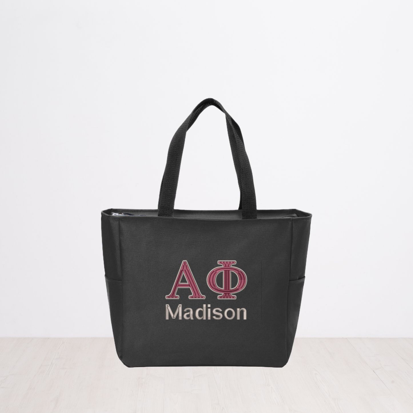 Alpha Phi Personalized Embroidered Zipper Tote Bag