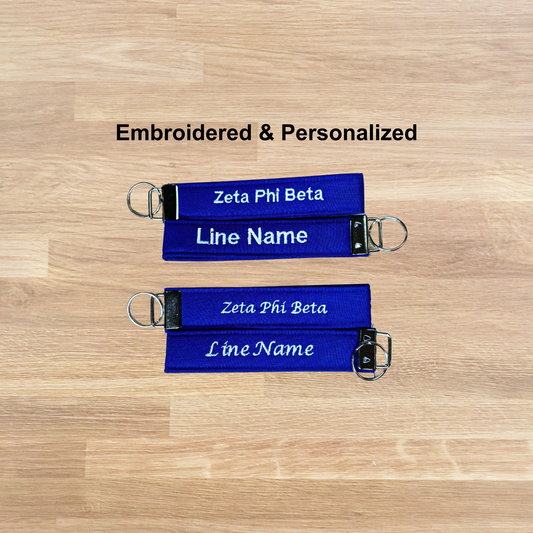 Zeta Phi Beta Blue and White Personalized Embroidered Key fob