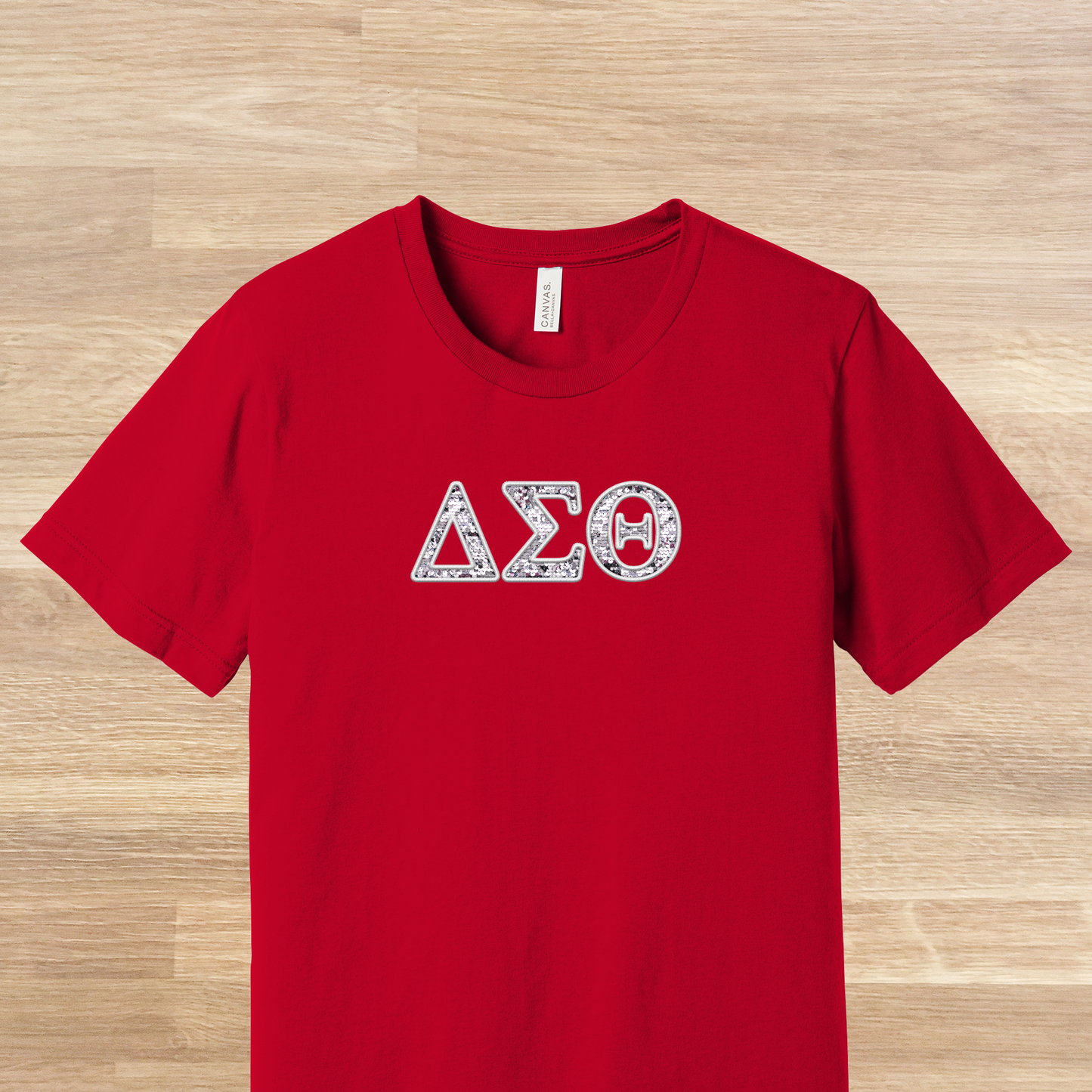 Delta Sigma Theta Greek Letters Faux Embroidered Sequins T-Shirt